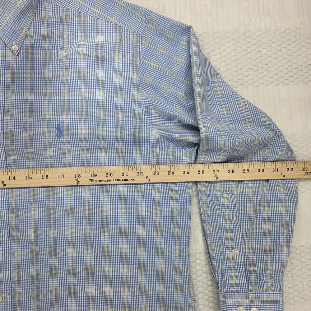 Polo Ralph Lauren Yarmouth Dress Shirt Mens L 16 32/33 Blue Plaid Oxford Pony